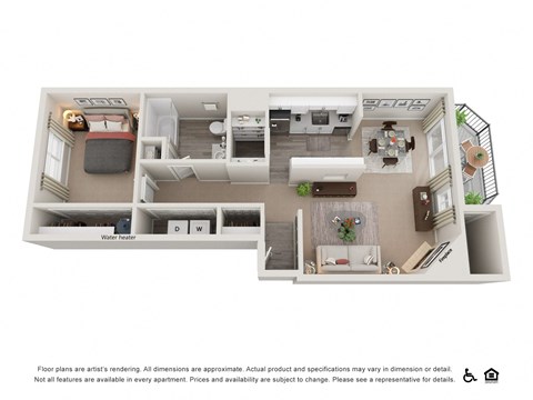 1 Bed 2 Bath 676 Sq. Ft. Floor plan at Canyon Park, Beaverton, 97005
